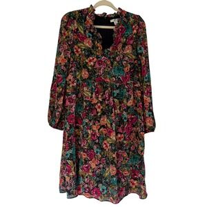 London Times Floral Print Long Sleeve Ruffle Neck‎ Tiered Dress Size 6